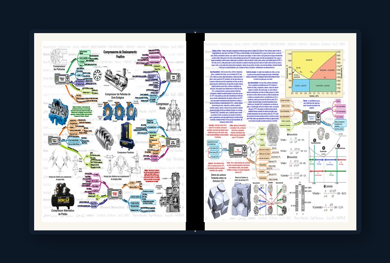 Mapas mentais organizados como páginas de um livro de estudo